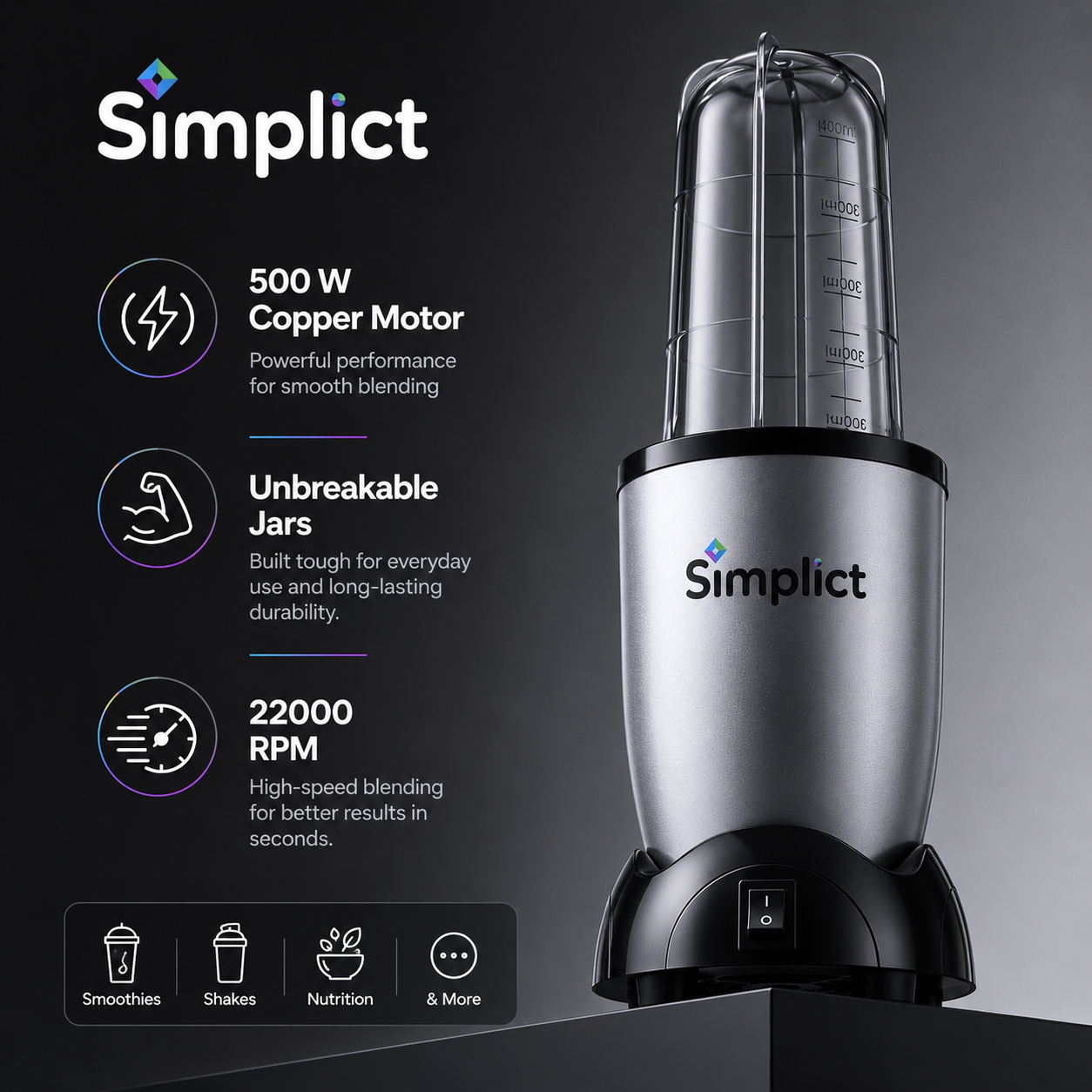 Simplict™ Juicer Mixer Grinder - Smoothie Maker - 500 Watts