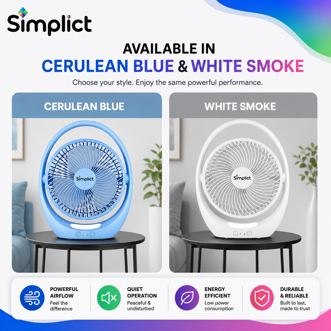 Simplict™ Portable Rechargeable Table Fan | 2400mAh Battery | 4-Hour Backup | USB Charging