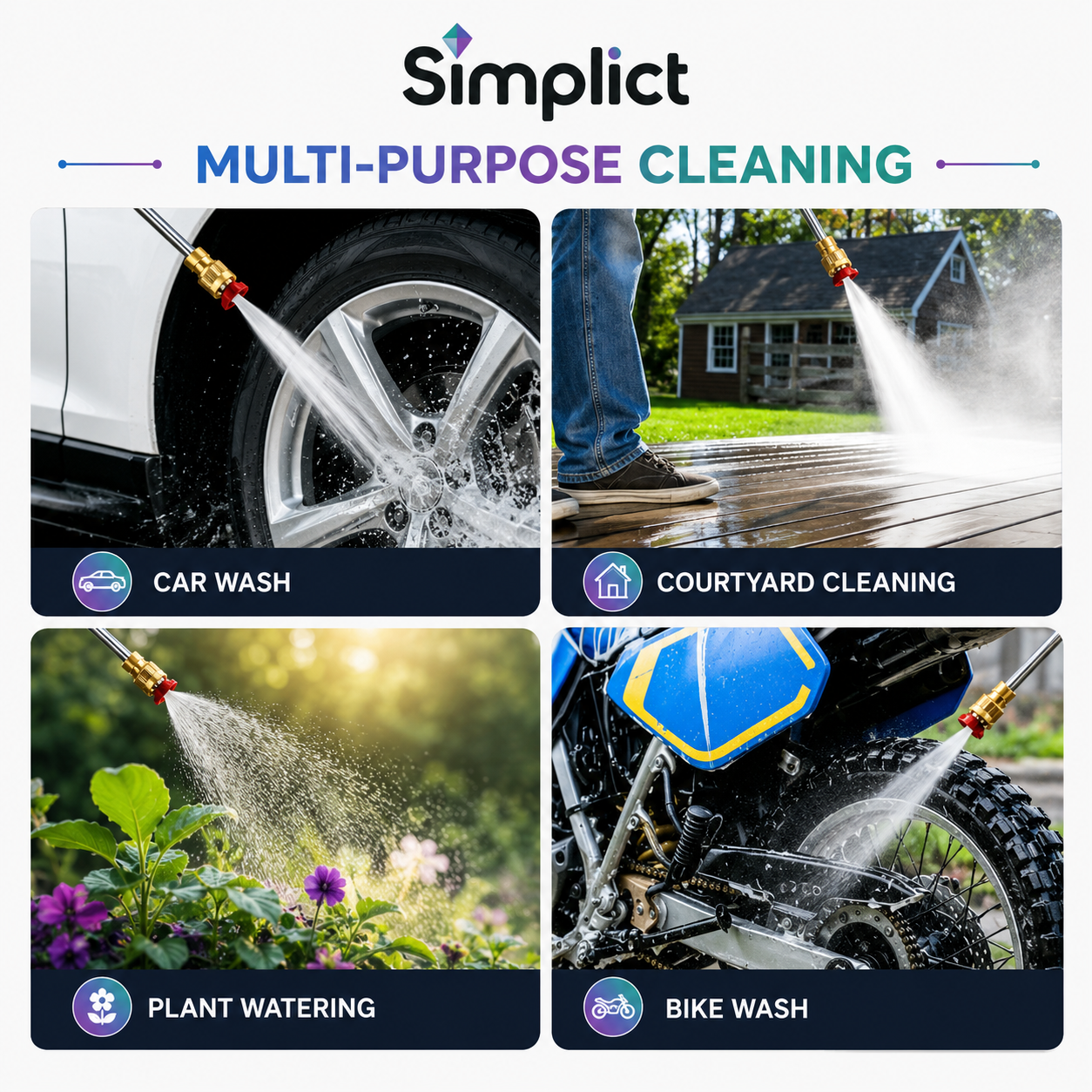 Simplict™ Cordless Pressure Washer Gun – 48V Portable High Pressure Cleaner Kit