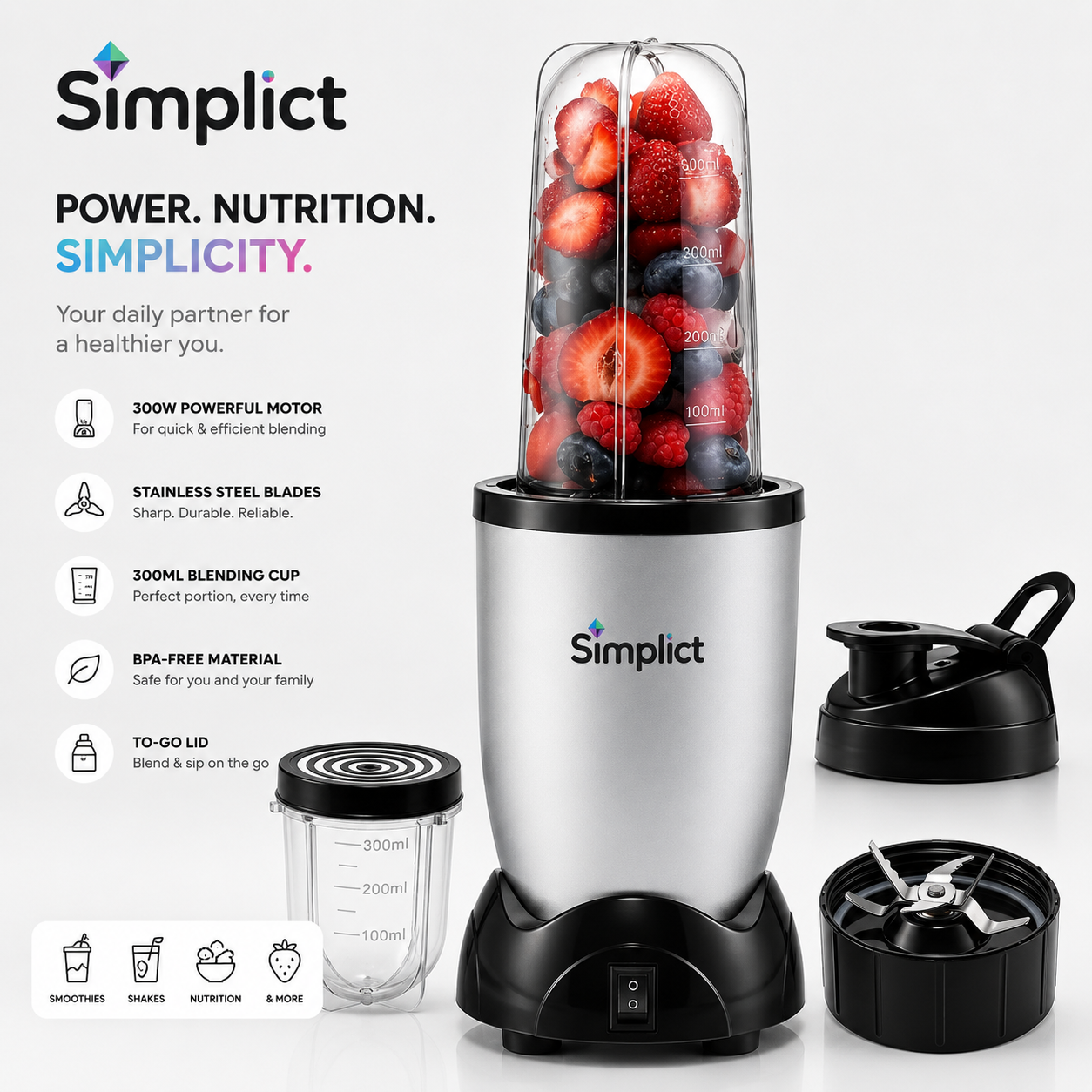 Simplict™ Juicer Mixer Grinder - Smoothie Maker - 500 Watts