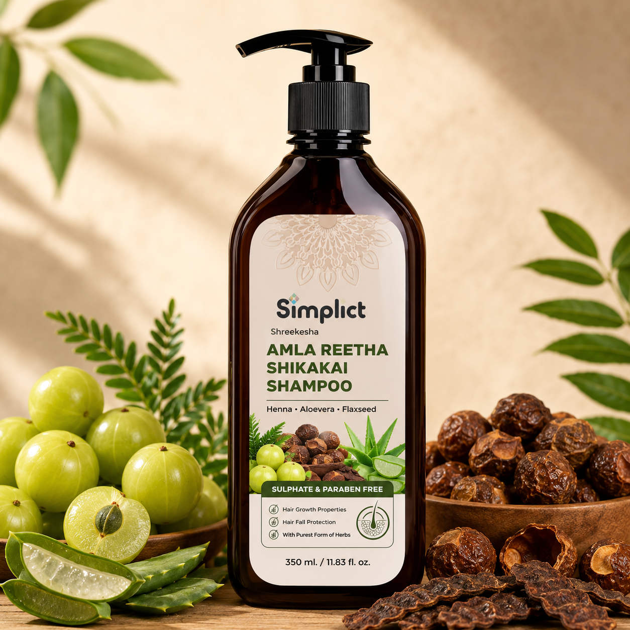 Shreekesha Amla Reetha Rosemary & Shikakai Herbal Shampoo | Sulphate & Paraben Free Hair Growth Shampoo (350ml)