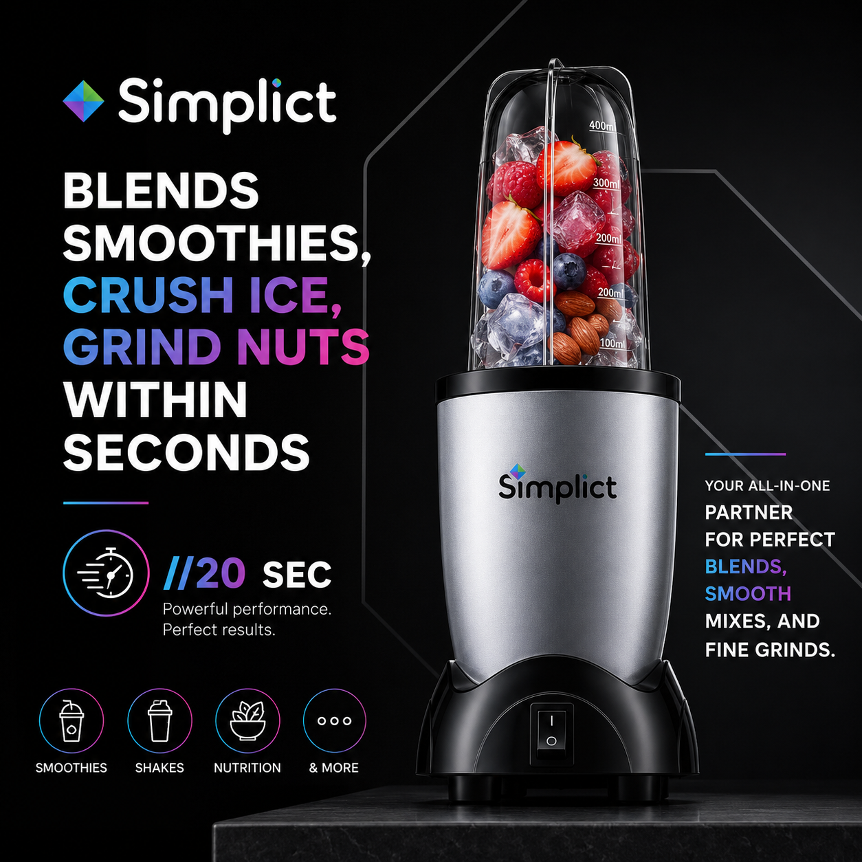 Simplict™ Juicer Mixer Grinder - Smoothie Maker - 500 Watts