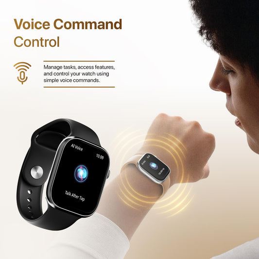 Simplict Smart Watch – 1.96" Display, BT Calling, AI Assistant, Wireless Charging - Black