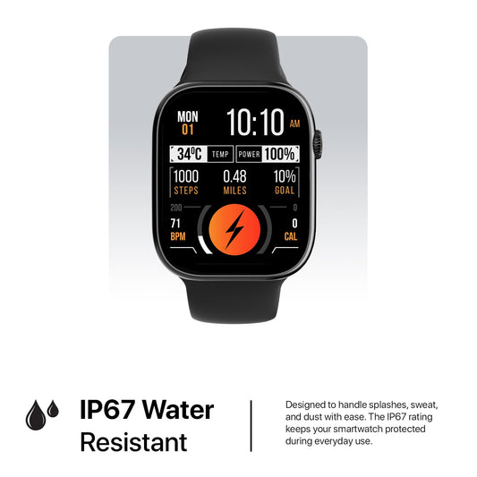 Simplict Smart Watch – 1.96" Display, BT Calling, AI Assistant, Wireless Charging - Black