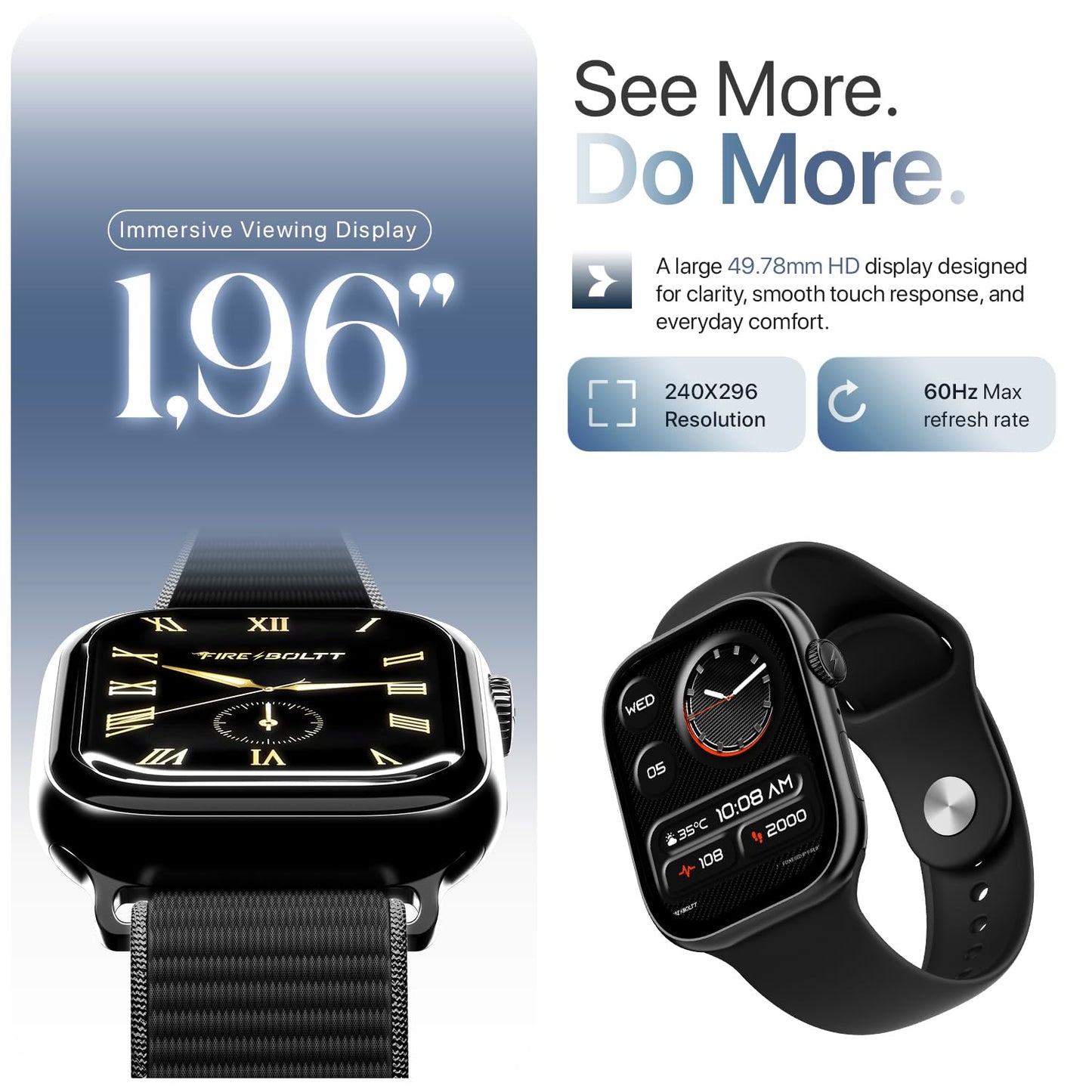 Simplict Smart Watch – 1.96" Display, BT Calling, AI Assistant, Wireless Charging - Black