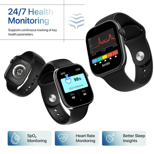 Simplict Smart Watch – 1.96" Display, BT Calling, AI Assistant, Wireless Charging - Black