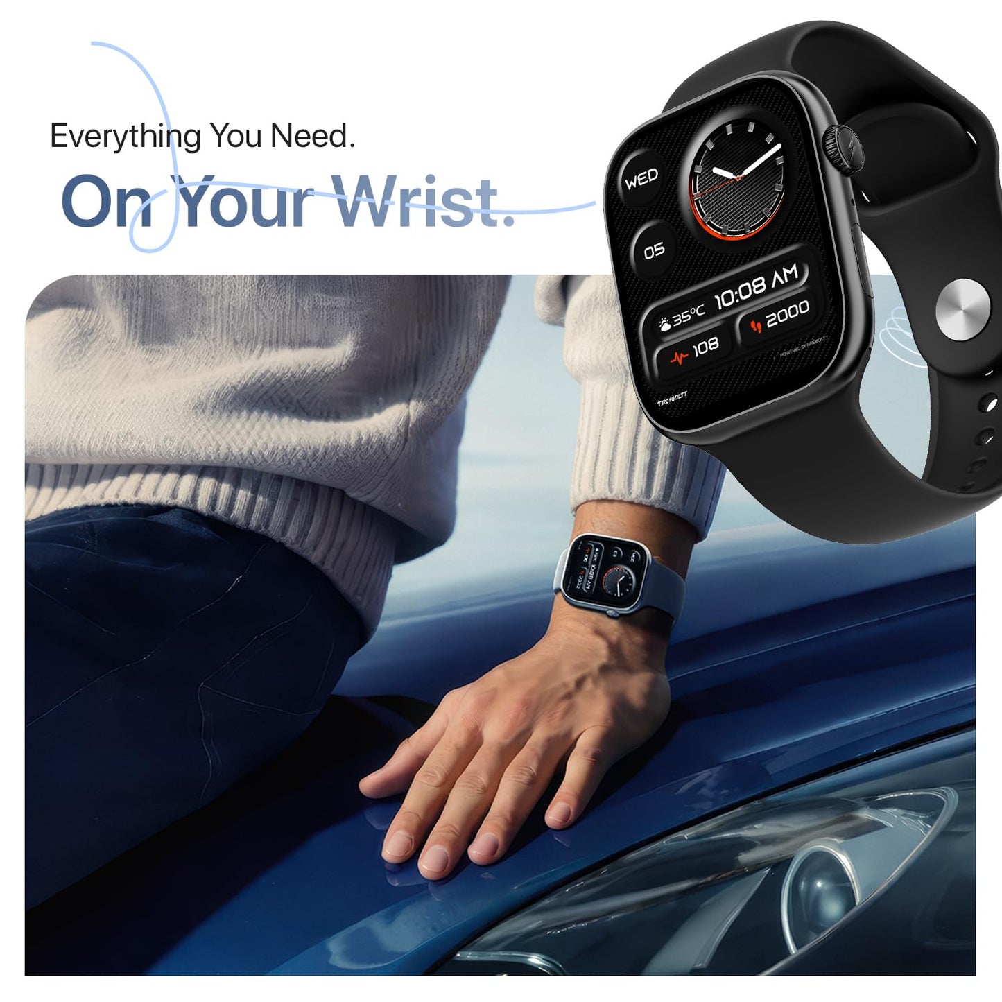 Simplict Smart Watch – 1.96" Display, BT Calling, AI Assistant, Wireless Charging - Black