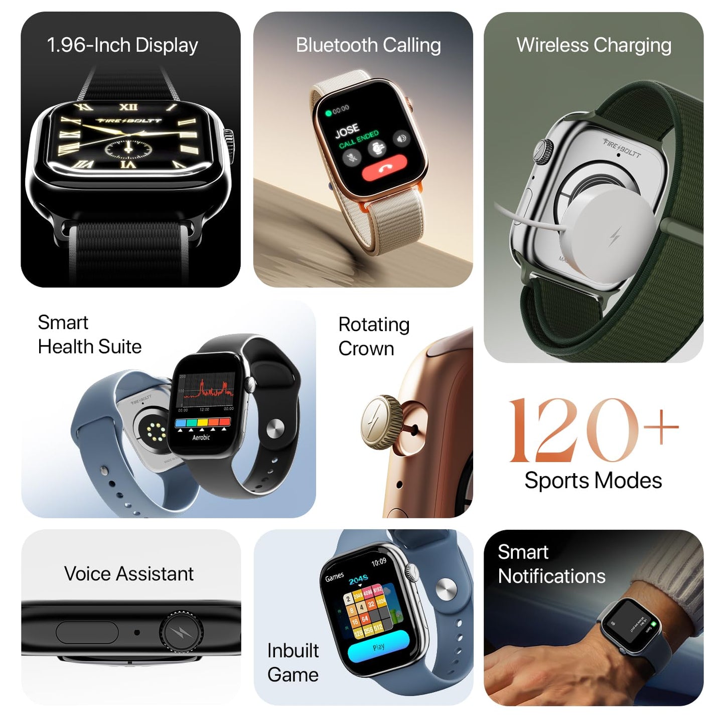 Simplict Smart Watch – 1.96" Display, BT Calling, AI Assistant, Wireless Charging - Black