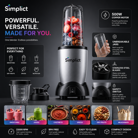 Simplict™ Juicer Mixer Grinder - Smoothie Maker - 500 Watts