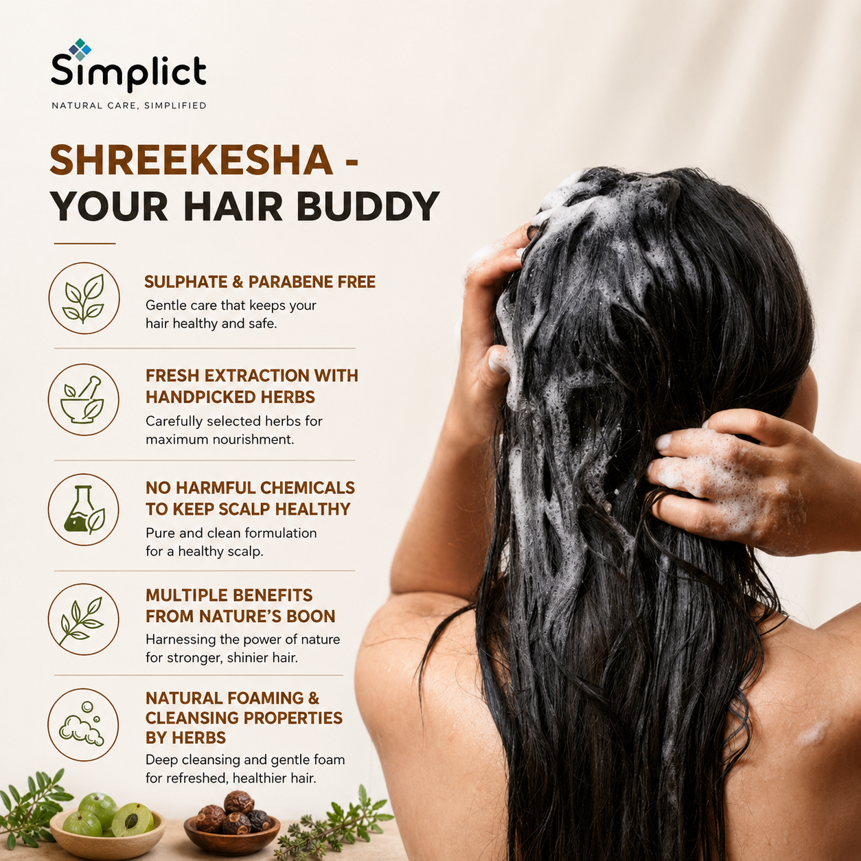 Shreekesha Amla Reetha Rosemary & Shikakai Herbal Shampoo | Sulphate & Paraben Free Hair Growth Shampoo (350ml)
