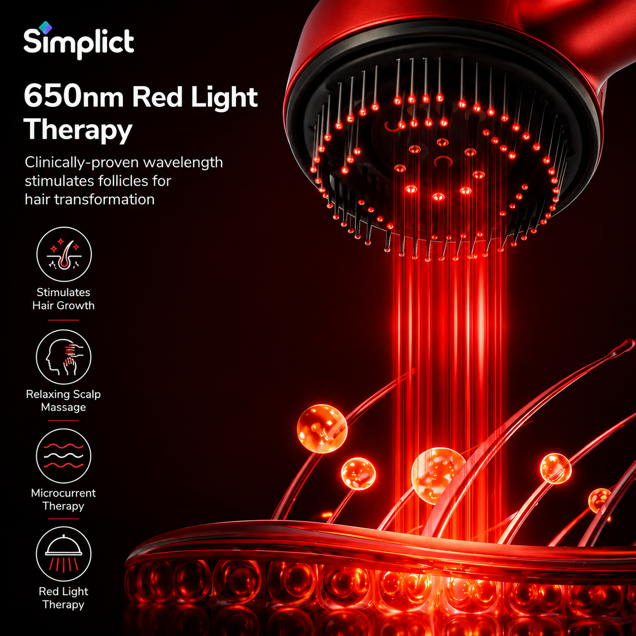 Simplict™ 3-in-1 Red Light Therapy Scalp Massager | 12 Months Warranty