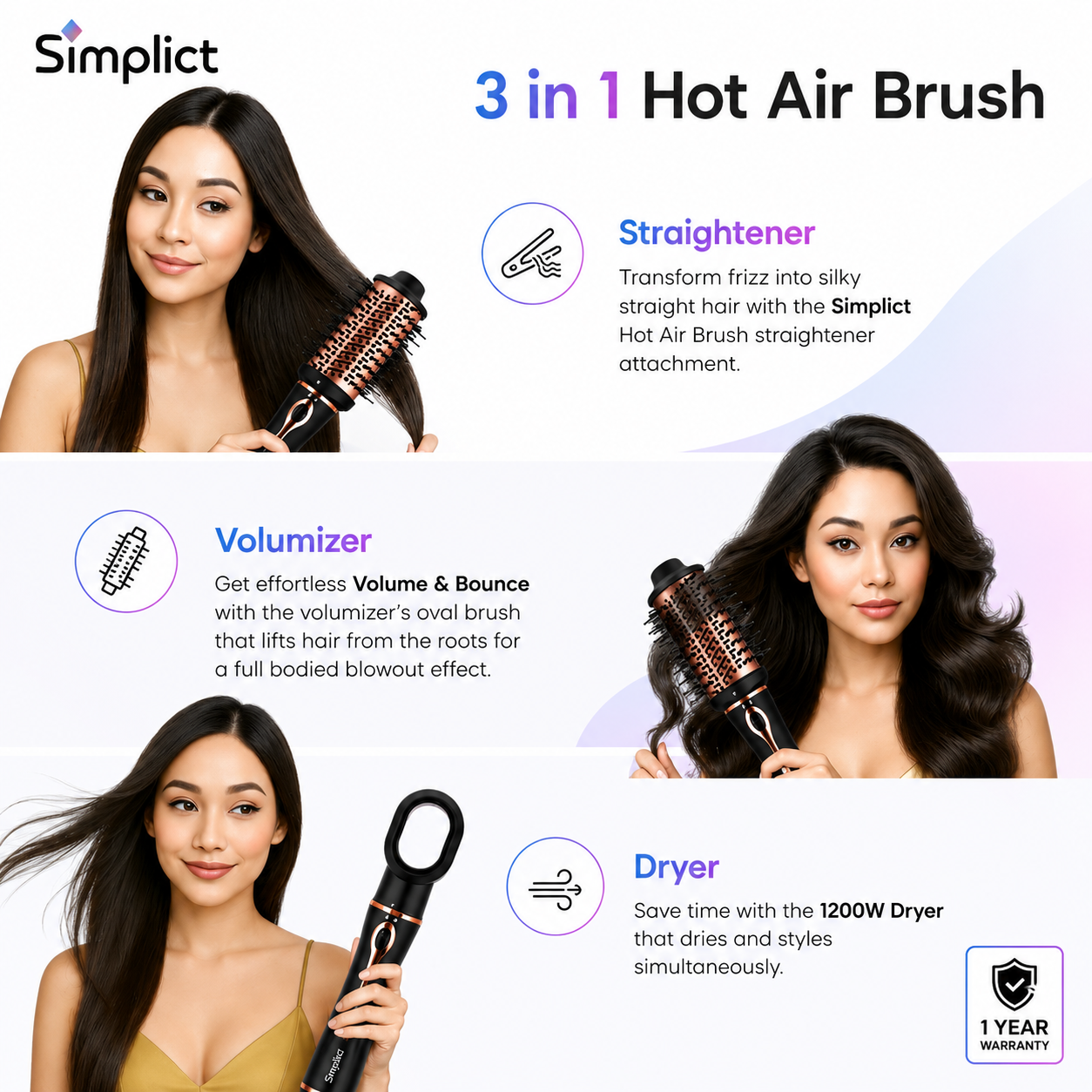 Simplict™ 3-in-1 Hot Air Styler | Hair Dryer, Straightener & Volumizer