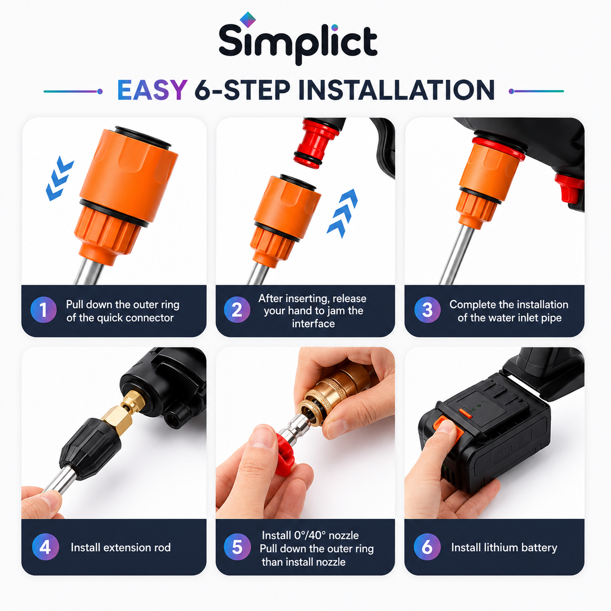 Simplict™ Cordless Pressure Washer Gun – 48V Portable High Pressure Cleaner Kit