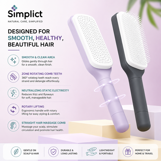 4-in-1 Self-Cleaning Anti-Static Massage Hair Brush with 3D Air Cushion & Soft Bristles