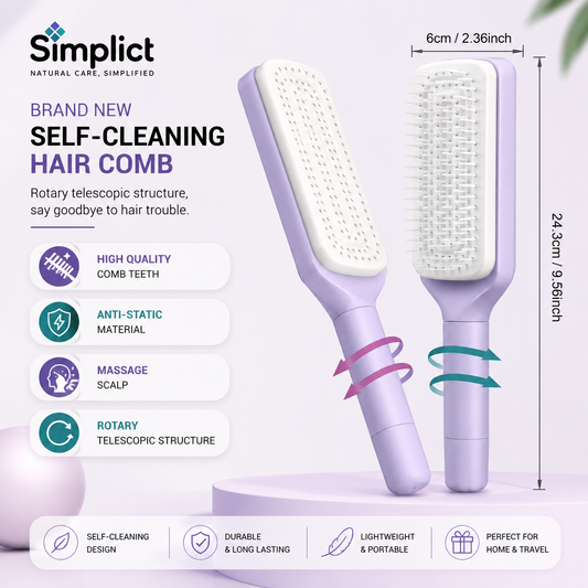 4-in-1 Self-Cleaning Anti-Static Massage Hair Brush with 3D Air Cushion & Soft Bristles