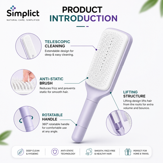 4-in-1 Self-Cleaning Anti-Static Massage Hair Brush with 3D Air Cushion & Soft Bristles