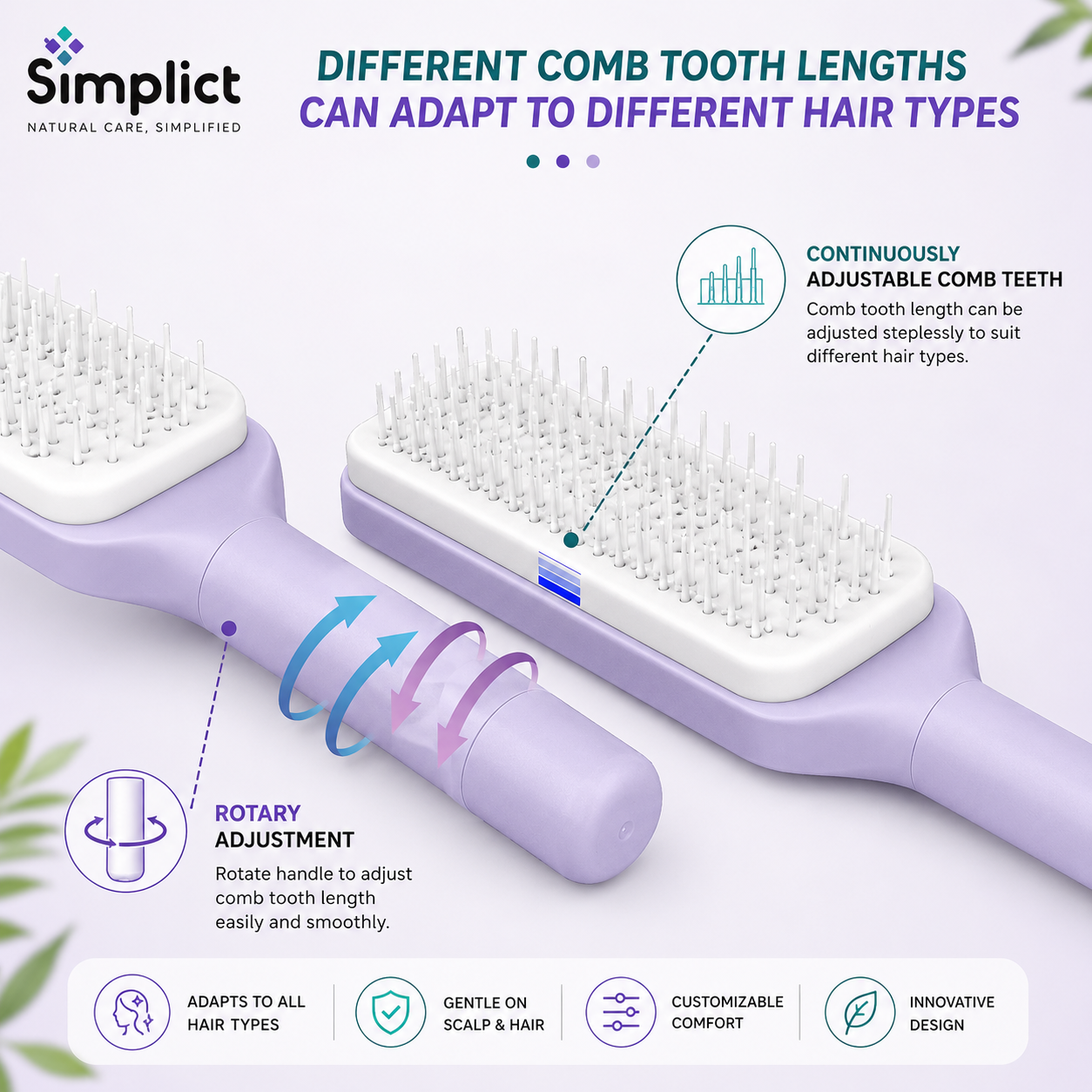 4-in-1 Self-Cleaning Anti-Static Massage Hair Brush with 3D Air Cushion & Soft Bristles